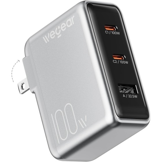 wegear 100W GaN USB C Charger Block, 3-Port Slim Foldable Wall Charger