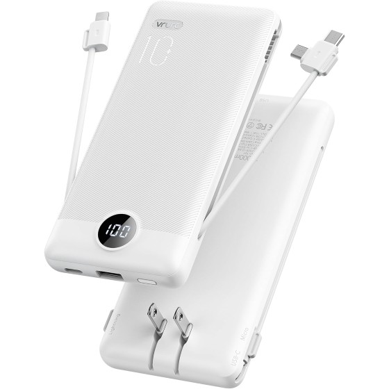 VRURC Portable Charger, Power Bank Built-in Cables and AC Wall Plug
