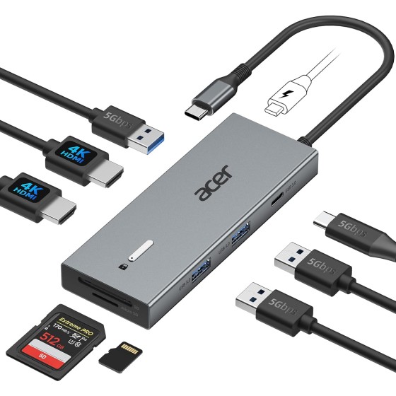 Acer USB-C Docking Station Dual Monitor, 9-in-1 Laptop Dock with 2 HDMI