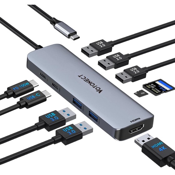 USB C Hub 10-in-1 with 4K HDMI Adapter, SD/TF Card Reader, 100W PD Charging, 2 USB 3.0 Ports, and 3 USB 2.0 Ports for MacBook Pro/Air, Dell XPS, Lenovo ThinkPad, etc.