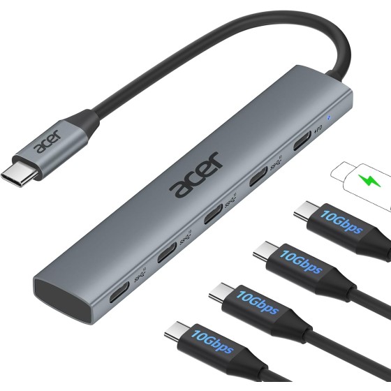 Acer 10 Gbps USB C Hub, USBC Splitter with 4*USB C 3.2 and 100W PD Port