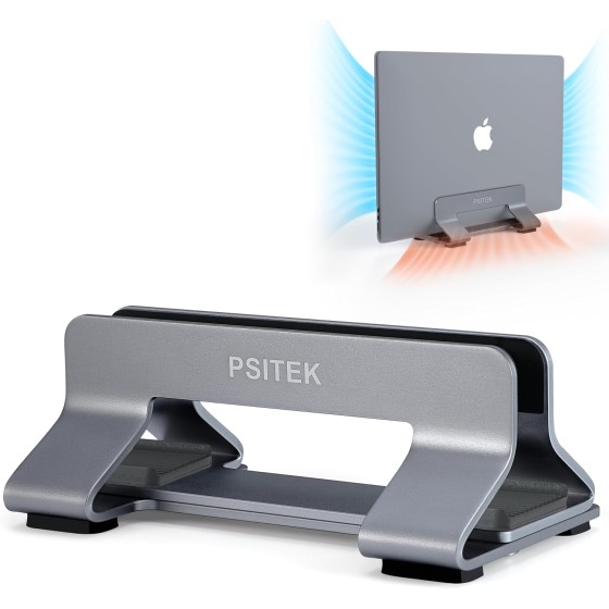 Aluminum Vertical Laptop Stand Dock Holder, Adjustable Slot Width 12-42mm, Space-Saving Upright Storage for MacBook and Laptops