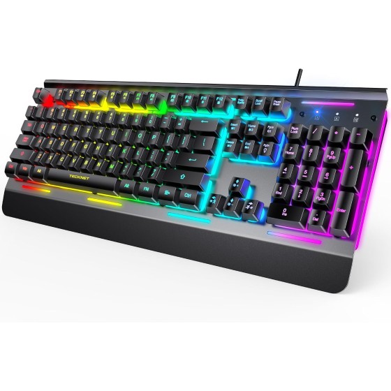 TECKNET Wired Gaming Keyboard, RGB Backlit Keyboard with Metal Panel Design