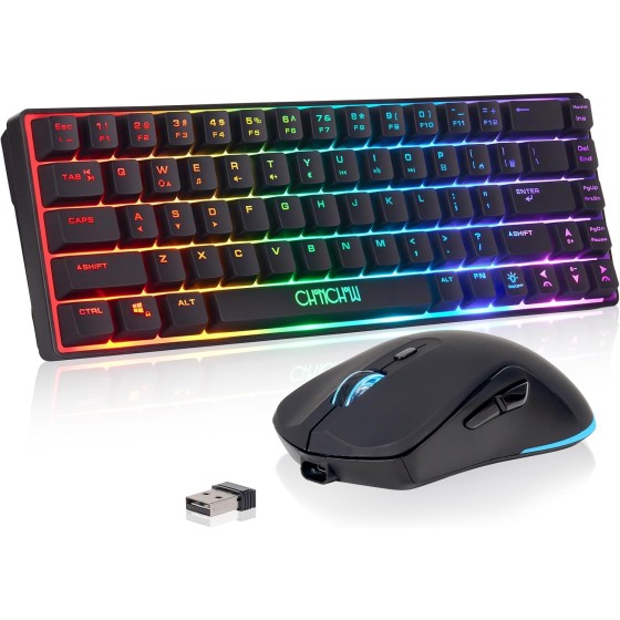 60% Wireless Gaming Keyboard and Mouse Combo, RGB Backlit Rechargeable